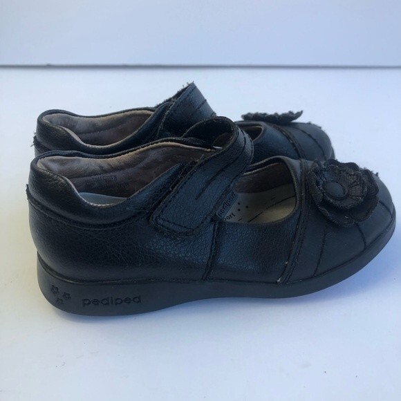 Pediped Flex Black Leather Maryjane Shoes Flower 9 - Picture 3 of 12